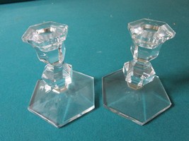 VAL ST Lambert Belgium Original Crystal Gardenia Pair of Single Candle Stick - £62.43 GBP