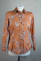 Coldwater Creek XSP 4 Orange Paisley Long Sleeve Button Front Top Cotton Stretch - £17.85 GBP