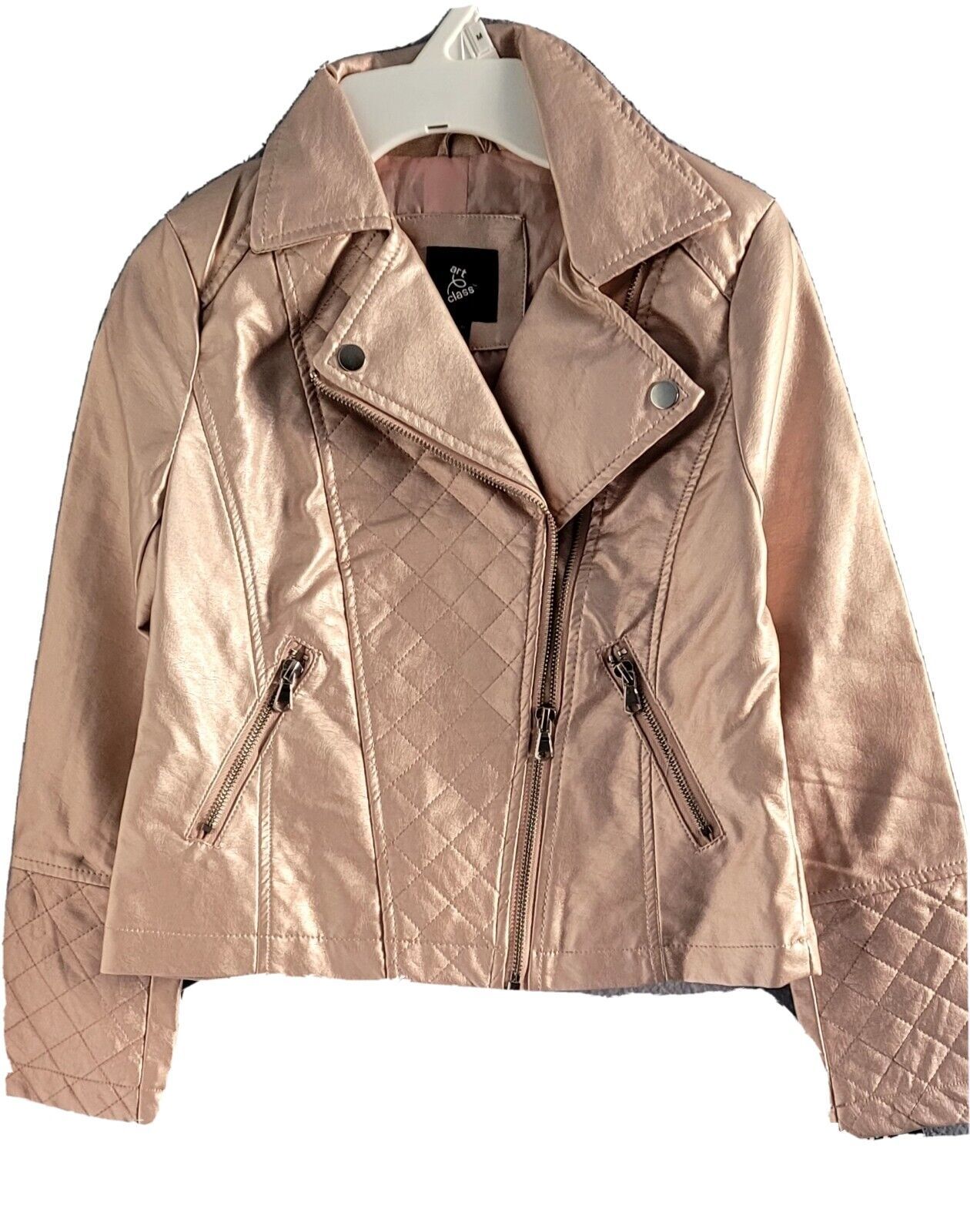 Target Art Class Girls Faux Leather Full Zip Moto Jacket Size M 7/8 Pink New - $14.22