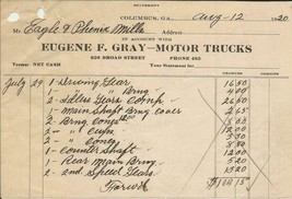 Eugene F. Gray Motor Trucks Columbus GA Eagle Mills 1920 Vintage Billhead - $180.56 MXN