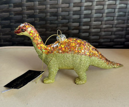 Robert Stanley Glittery Green Glass Dinosaur APATOSAURUS Christmas Ornament New - $17.99