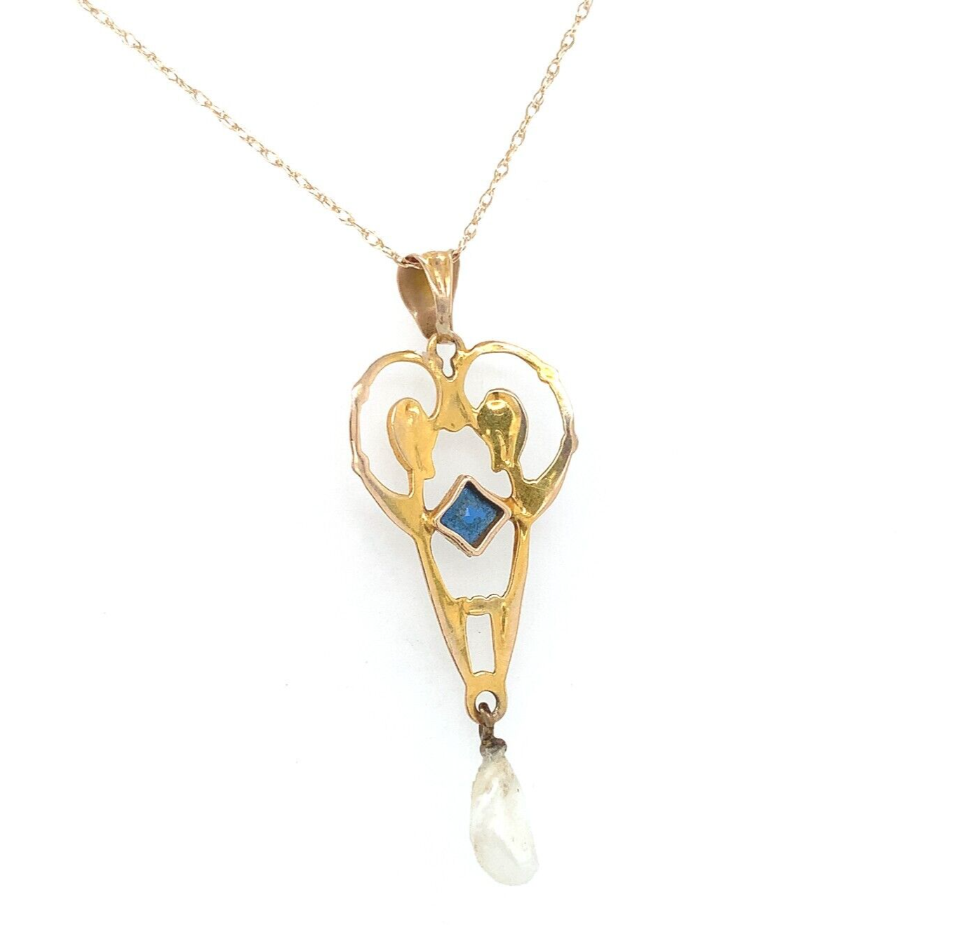 10k Yellow Gold Victorian Lavaliere Pendant with Blue Glass Pearl Drop (#J6438) Item image 4