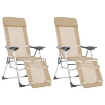 Folding Camping Chairs with Footrests 2 pcs Cream Textilene - £87.85 GBP