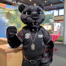 Black Puma mascot costume character dressed with a Button-Up Shirt and Bracelets - £1,041.94 GBP