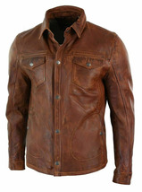 Men Brown Vintage Style Motorcycle Racing Leather Jacket Genuine Cowhide... - $179.00