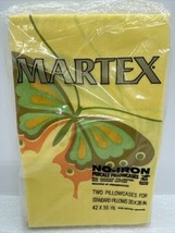 Vintage MARTEX 2 Pillowcases NIP Yellow BUTTERFLY FABRIC no iron USA Sta... - $18.49