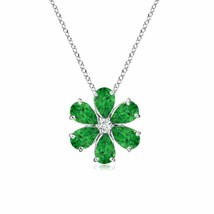 ANGARA 6x4mm Tsavorite Flower Cluster Pendant Necklace with Diamond in Silver - £638.57 GBP+