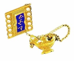 VTG 10k GOLD Fraternity Pin Epsilon Sigma Alpha SOLD GOLD Lamp &amp; Chain &amp; Pearls - £91.50 GBP
