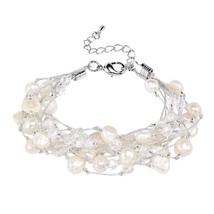 Elegant Layers of White Pearls w/ Crystal Accents on Silk Thread Bracelet - £28.37 GBP
