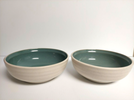 Lot of 2 Noritake Stoneware Color Vara Green Cream 6 1/2&quot; Coupe Cereal B... - £15.02 GBP