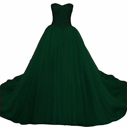 Kivary Sweetheart Beaded Ball Gown Formal Long Evening Prom Dresses Emerald Gree