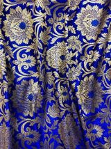Banarasi Brocade Fabric Royal Blue &amp; Gold Fabric Wedding Dress Fabric -NF172 - £5.89 GBP+