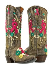 Womens Brown Breast Cancer Awareness Ribbon Embroidered Cowgirl Boots Snip Toe - £86.79 GBP