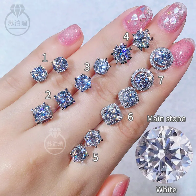 Big Sale Real Moissanite Earrings Jewelry Diamond Studs Earrings Color Blue Pink - £88.54 GBP