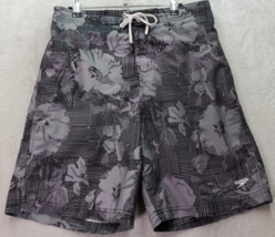 Speedo Swim Bottoms Mens Large Gray Floral Pockets Elastic Waist Drawstring Logo - £15.53 GBP