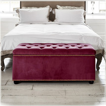 Velvet Upholstered Ottoman Storage Box Bedroom Footstool Blanket Toy Box  - £106.15 GBP