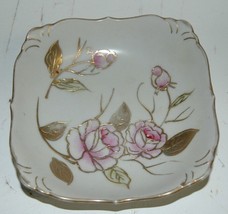 Crossed Arrows Marks Hand Painted Gold Flowers 5&quot; Square Candy Dish #7238 Rose - £22.79 GBP