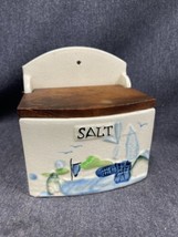 Salt Box - Wall Box Hand Painted Windmill Blue Japan Vintage Wood Lid - $21.78