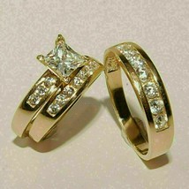 2Ct Princess-Cut Moissanite Engagement Trio Ring Set 14k Yellow Gold Plated - £237.04 GBP