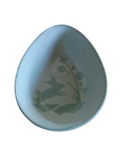 Easter Egg Shape Candy Dish Bowl Blue Ceramic Bunnies Floral Trinket - $11.29