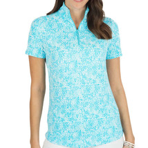 NWT Ladies IBKUL Abstract Skin Turquoise Short Sleeve Mock Golf Shirt S M L XXL - £47.18 GBP