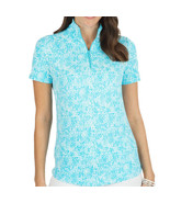 NWT Ladies IBKUL Abstract Skin Turquoise Short Sleeve Mock Golf Shirt S ... - £47.06 GBP