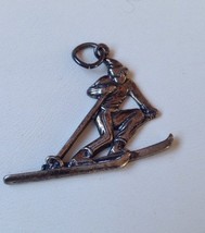 Skier Sterling Silver Estate Winter Snow Skiing Charm Pendant 2013 - $22.49