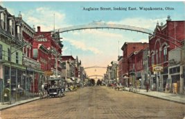 Wapakoneta Ohio~Auglaize Street Looking EAST-STOREFRONTS~1916 Pmk Postcard - £8.57 GBP
