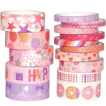 Birthday Washi Tape Set 15 Rolls Silver Foil Print Decorative Masking Tapes For  - £12.86 GBP