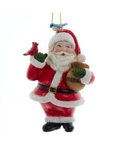 Kurt Adler 4.25&quot; Resin Hand Painted Santa w/BIRDS Christmas Ornament E0766 - £13.57 GBP