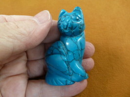 (Y-CAT-SIC-774) blue KITTY CAT gemstone gem carving figurine I love cats kitten - £13.86 GBP