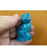 (Y-CAT-SIC-774) blue KITTY CAT gemstone gem carving figurine I love cats... - $333.19 MXN