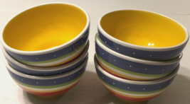 $25 Blackhawk Network Rainbow Stripes Yellow Red Cereal Soup Ceramic Bowl Set 6 - £25.83 GBP