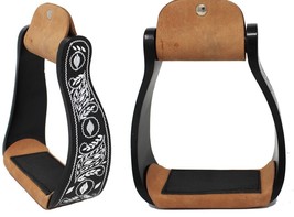 Challenger Engraved Black Western Horse Saddle Aluminum Stirrups Tack 51181 - $54.44