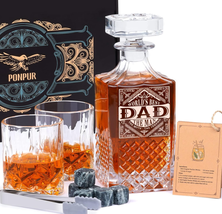  Dad Father&#39;s Day Whiskey Decanter Set with 2 Glasses Unique Cool - £38.78 GBP