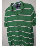  Men's L Tommy Hilfiger  Short Sleeve Collared Knit - Striped - Green, White - $9.53