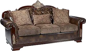 Homelegance 9815-3 Croydon Traditional Two-Tone Sofa, 86&quot;W, Brown PU Lea... - $2,511.99