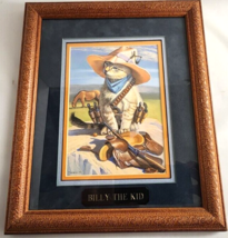 Bryan Moon Billy the Kid A Cat Cowboy Framed Matted Signed &amp; Dated Vintage 1993 - £77.20 GBP