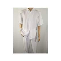 Mens INSERCH 2pc Walking Leisure Suit Shirt Pants Set Short Sleeves 9356 White image 7