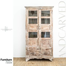 Furniture BoutiQ Whitewashed Wardrobe | Solid Wood Bedroom Furniture | Indian Fu - £2,741.37 GBP