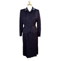 Vintage 40s Brozemans Wool Suit Jacket &amp; Skirt Navy Blue WWII Era M/L - $272.25