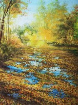 Autumn Forest River Lake Landscape Watercolour Painting Fall Ukrainian Country A - £79.01 GBP