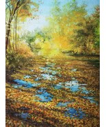 Autumn Forest River Lake Landscape Watercolour Painting Fall Ukrainian C... - £78.18 GBP