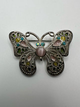 Vintage Enamel Butterfly Multicolor Rhinestone Brooch - £11.90 GBP