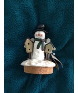 Ceramic Snowman Figurine On Round Cork Platform 5&quot; - £19.97 GBP