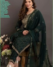 Green Embroidery Work Salwar Kameez Dupatta Set Indian Handmade Kurti Pa... - £33.06 GBP