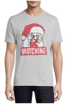 Holiday Time 2021 Grey Distressed Look Christmas Santa Watching Men&#39;s S ... - £13.85 GBP