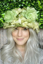 Retro 50s Floral Bucket Hat Garden Party Church Greens LARGE Roses VTG - $49.50