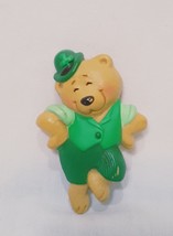 St. Patrick&#39;s Day Bear Dancing Irish Shamrock Brooch Pin 1986 2&quot; Hallmark - $14.84