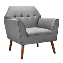 Modern Upholstered Armchair Tufted Fabric Accent Chair w/ Rubber Wood Legs Grey - £160.37 GBP